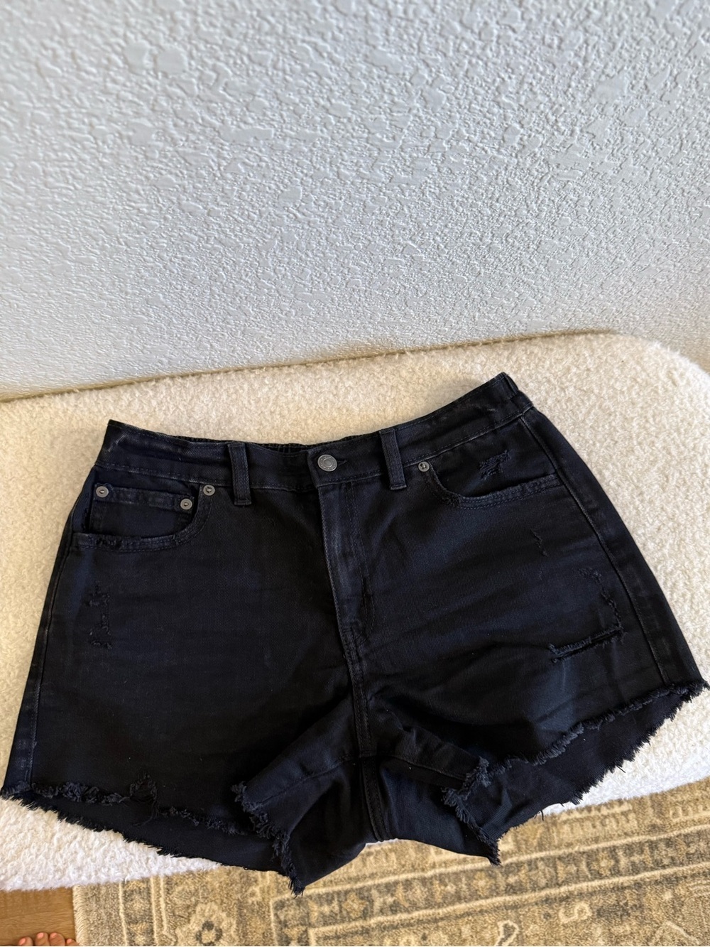 aerie Black Summer Daydream Distressed Cutoff Denim Shorts